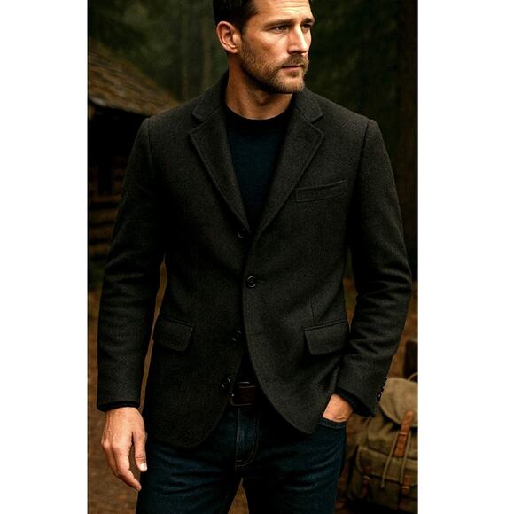 Huckberry 44R 100% Cashmere Blazer $750 Black Luxury Sport Coat Jacket Black - Picture 1 of 10
